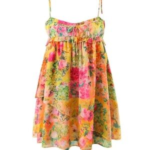 NWT BOHO STYLE BOW TIE HIGH RISE FLORAL PRINTED SUMMER BABYDOLL MINI SUNDRESS